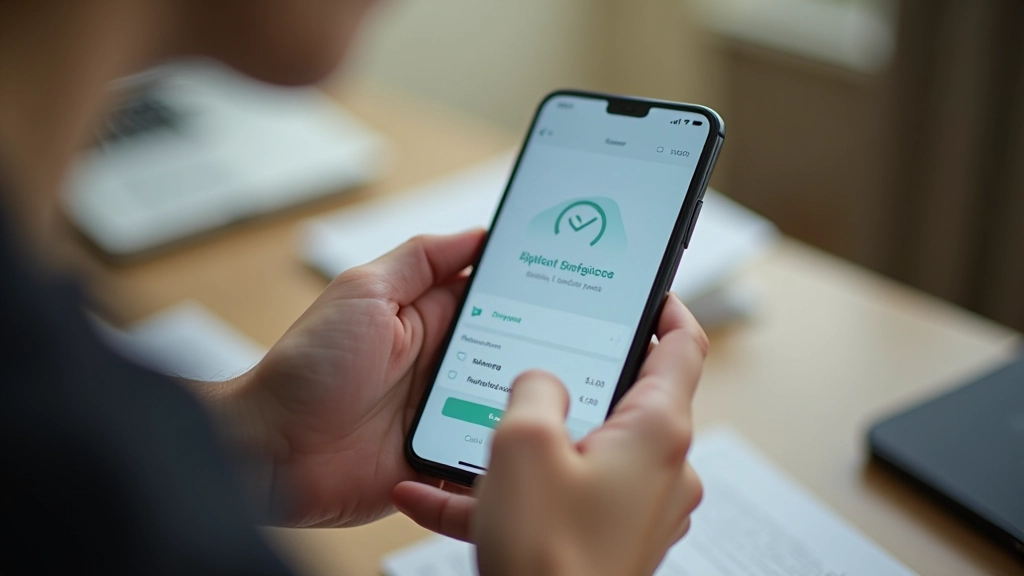 Mains tenant un smartphone affichant une application bancaire mobile avec interface de paiement digital